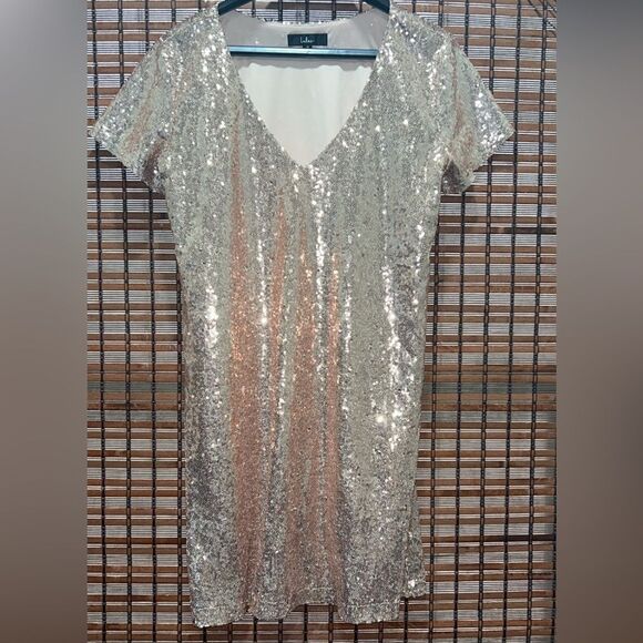 Lulu's Sparkling Gold Sequin Mini Dress Size Medium - Picture 1 of 4